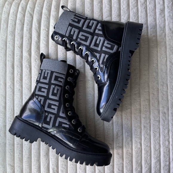 Black and Gray Logo Combat Boots - Picture 2 of 9